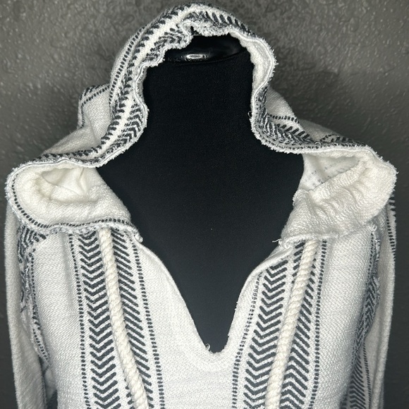 OCEAN DRIVE Hoodie Sweater Small White Black Stripe Drawstring Poncho Baja - Picture 2 of 13